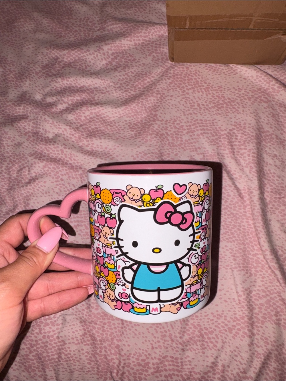 NWT Sanrio Hello Kitty Pink and Blue Ceramic Mug with Heart Handle